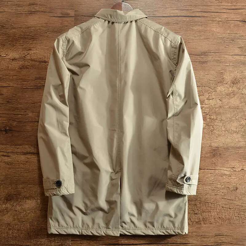 Men's Elegant Windbreaker Korean Style Simple Cotton Jacket For Warmth In Winter Medium Length Lapel Trench Coat Button Up Top