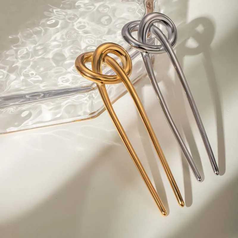 Stainless Steel Gold Color Knot Hair Stick For Wen Fashion Metal U-Shaped Glossy Hairpin Hair Jewelry Accessories Gift X250306