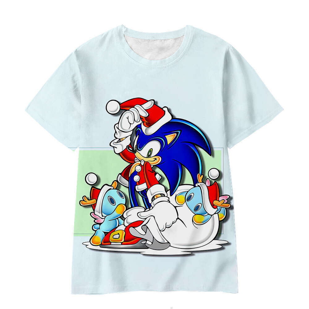 sports short sleeved animated Sonic 3D digital printed children's T-shirt 2025 new style chic and elegant clothing