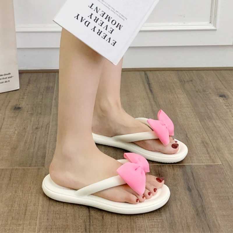 2024 New Warm Bow Slide Adt Sweet N-Slip Bow Flip Cover Girl Soft Candy Color Fi Flat Slide Indoor Sandals Y250306