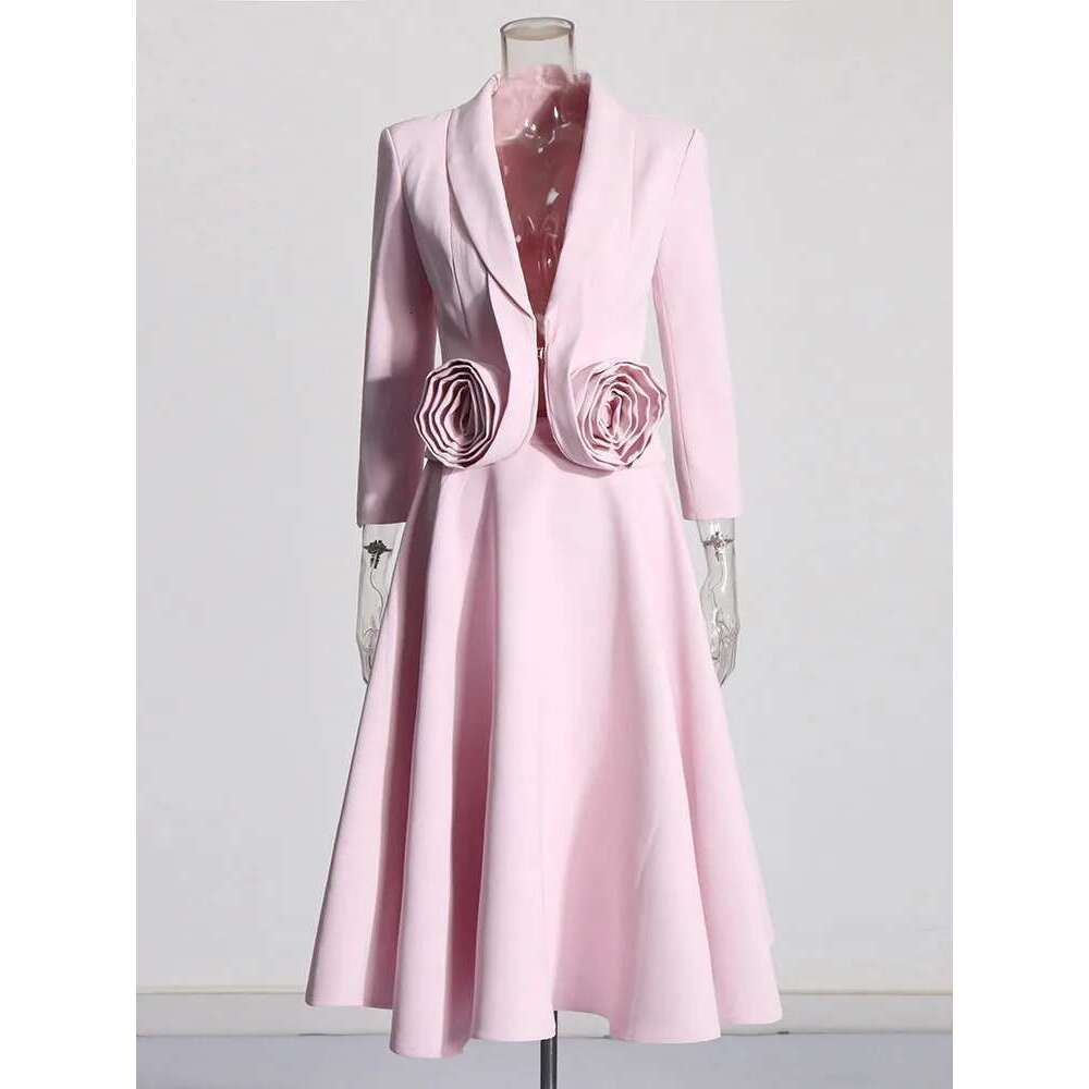 Elegant Two Piece Set For Women Shawl Collar Long Sleeve Spliced Appliques Top High Waist A E Skirt Slim Sets