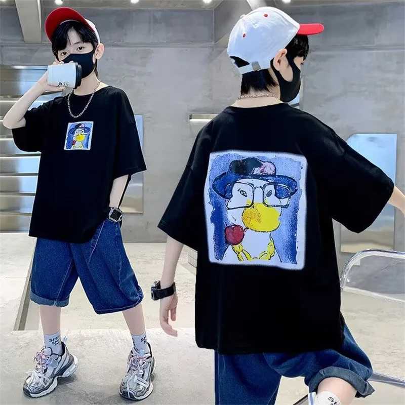 2023 Summer Kids Clothes Korean Fashion Print Short Sleeve Tops Tees Boys Girls Clothes 100% Cotton Cartoon T Shirts Children T250603