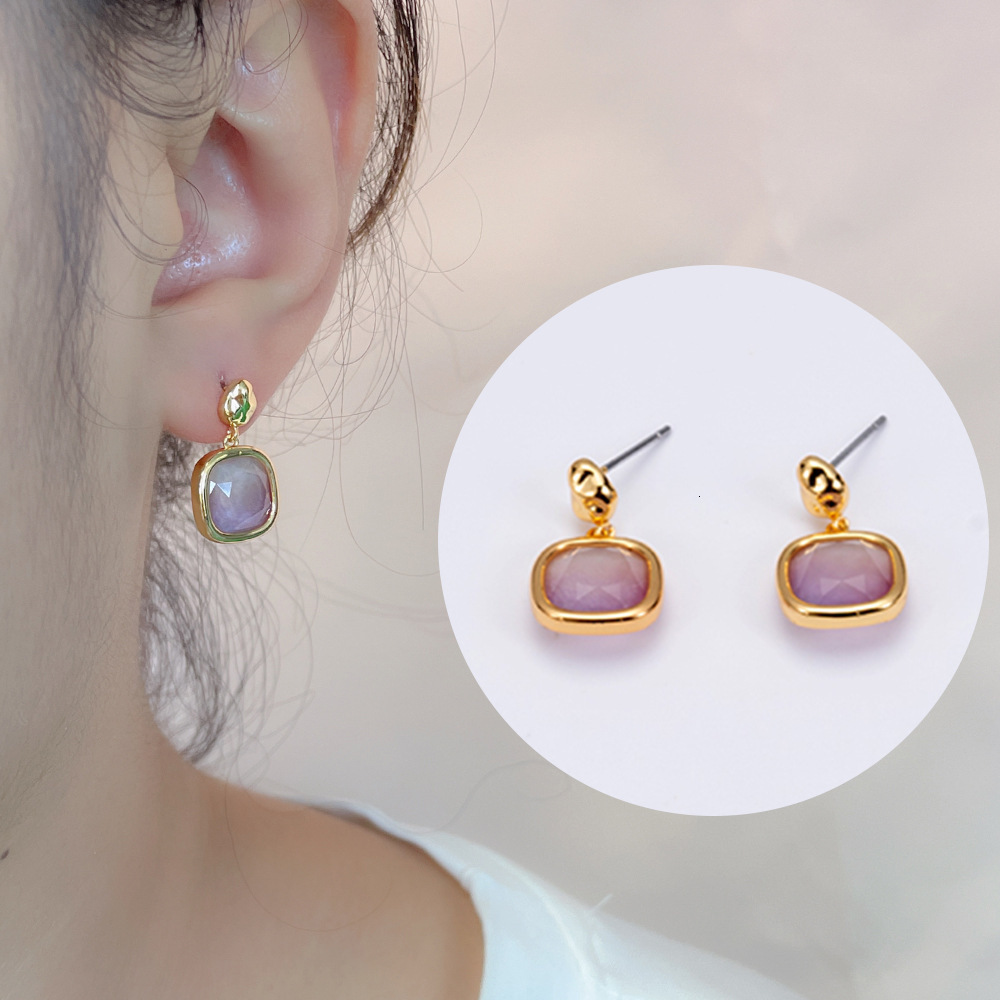 Japanese And Korean Simple Ins Square Amethyst Pendant Stack Wearing Collarbone Chain Female Niche Design Temperament Necklace Jewelry