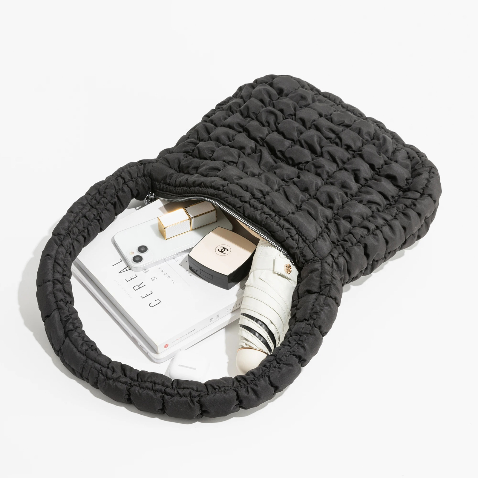 MABULA Quilted Tote Bags for Women Trend Lightweight Padding Shoulder Purse Down Cotton Padded Large Hobo Bag Lattice Solid 250306