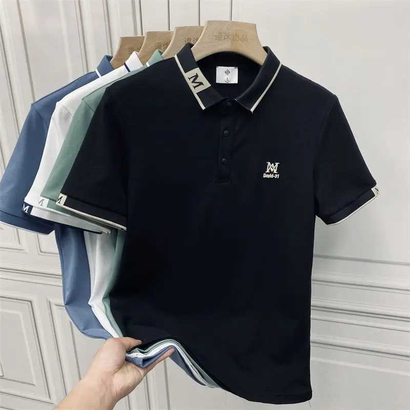 Mens Polo Shirt Summer Lapel Embroidered Short Sleeve T-shirt Patchwork Button Business Casual Versatile Fashion New Trendy Top X250306
