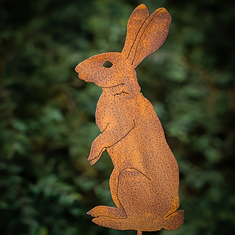 1 Piece Rustic Metal Rabbit Statue Vintage Rust Art Decorative Metal Rabbit Garden Stake Outdoor Patio Art Farmhouse Decorative Garden Ground Plugs Pe