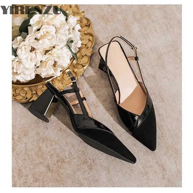 Sandals for Wan Pointed Toe Chunky Footwear Closed Thick Heel Summer 2025 Block High H Heeled Pumps Wens Shoes Korea Y250306