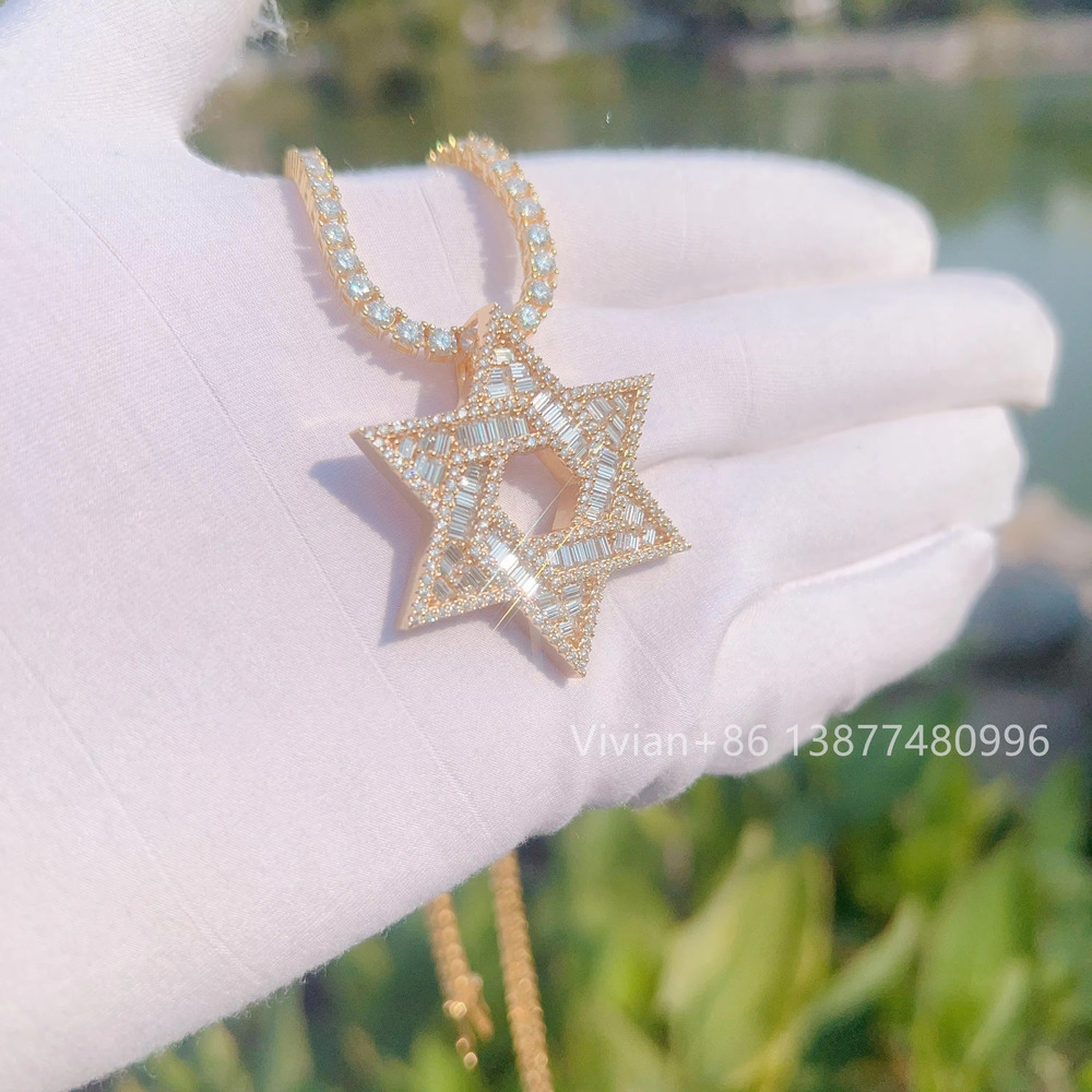 Luxury Star Iced Out Fashion Silver Necklace with Blank Vvs Moissanite Chain Gold Filled Pendant