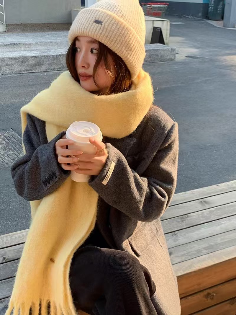 K060 Women's autumn and winter high-end Korean style all-match student long shawl with wool scarf warm scarf imitation cashmere thick