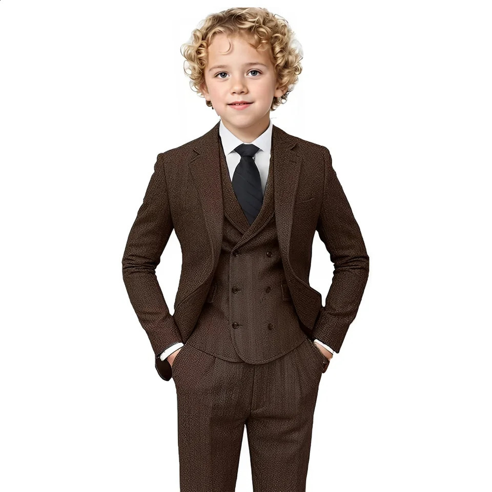 Boys Tweed Suit 3 Piece Tuxedo Suit for Boys Two Button Suits Jackets Vest Pants Set for Kid 250305