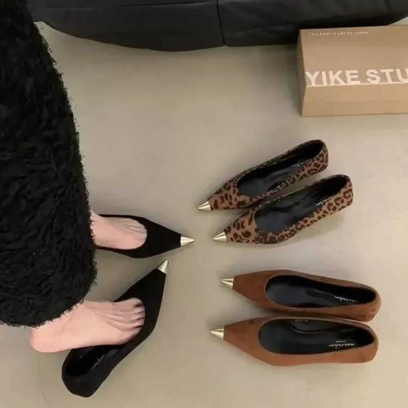 Leopard Pointed Toe Sexy Mid H Shoes Wen Shallow Luxury Sandals 2025 Trend Fi New Party Shoes Pumps Womens Shoes Y250306