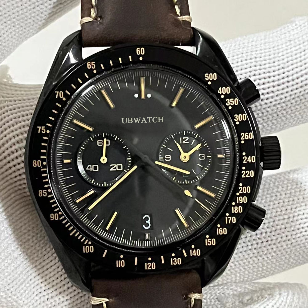 Moon Watch Luminous Quartz Chronograph Movement Versatile Mens Watches Battery Power Men Watches Stainless Steel Bracelet Black Dial Mens Wristwatches