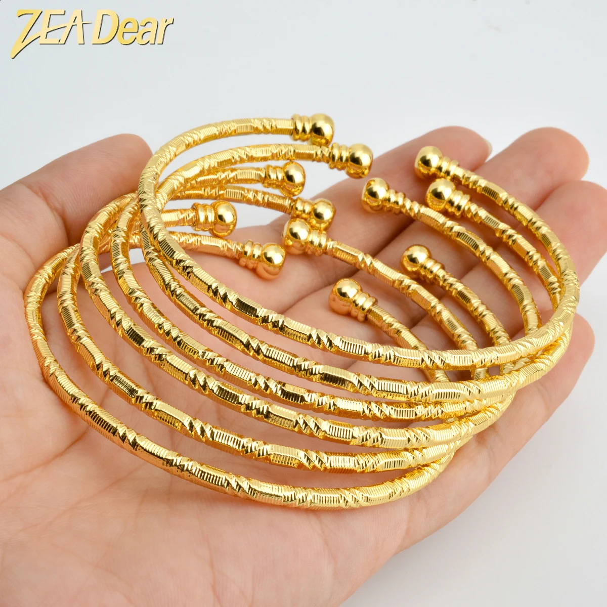 6Pcs/Set Dubai Bangles Set For Women Indian Africa Lady Jewelry Ethiopian Gold Color Cuff Bangles Wedding Bride Jewelry Gift 250303