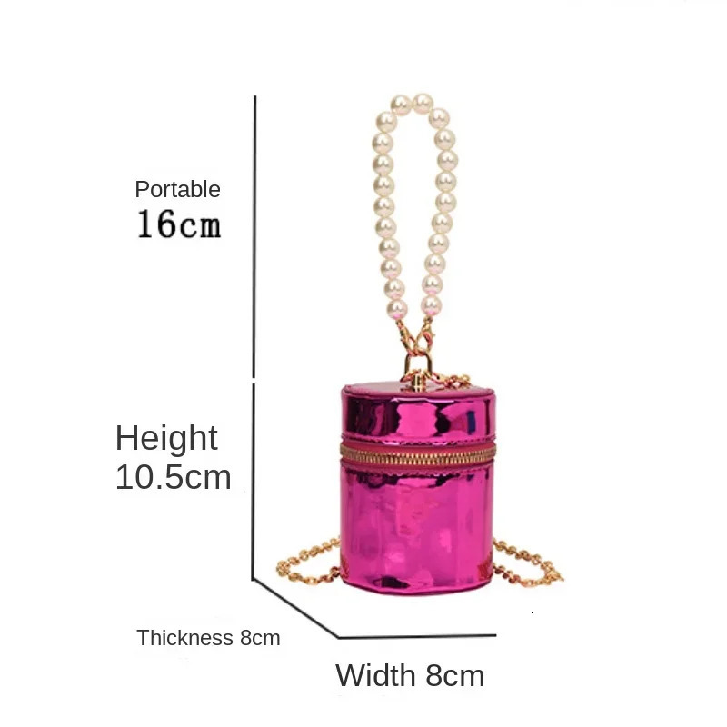 Silver Gold PU Shiny Mini Chain Shoulder Crossbody Bag for Women Portable Cylindrical Key Lipstick Bag Cosmetic Makeup Pouch 250306