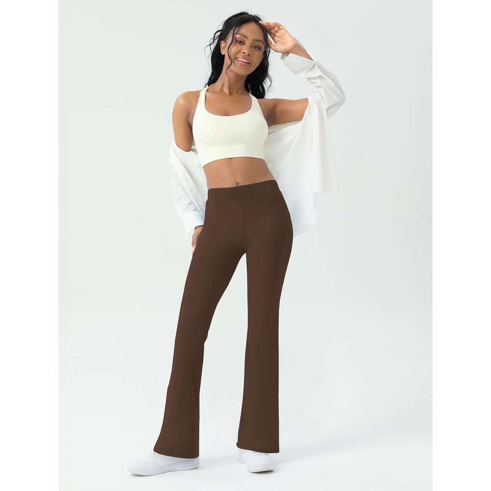 2025 New Arrivals Women's Yoga Boot Shaped Bottom Flared High Waisted Fitness Pants, Mocha mousse And Abdominal Compression Pants KLMY