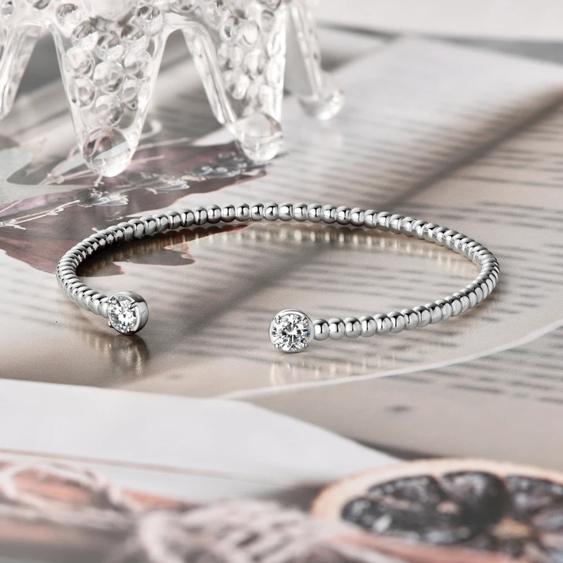 Anziw Solid Bracelet 925 Silver 5mm 1ctw. D-color border circular silica stone bracelet for women open bracelet cuff gift GRA jewelry 250303