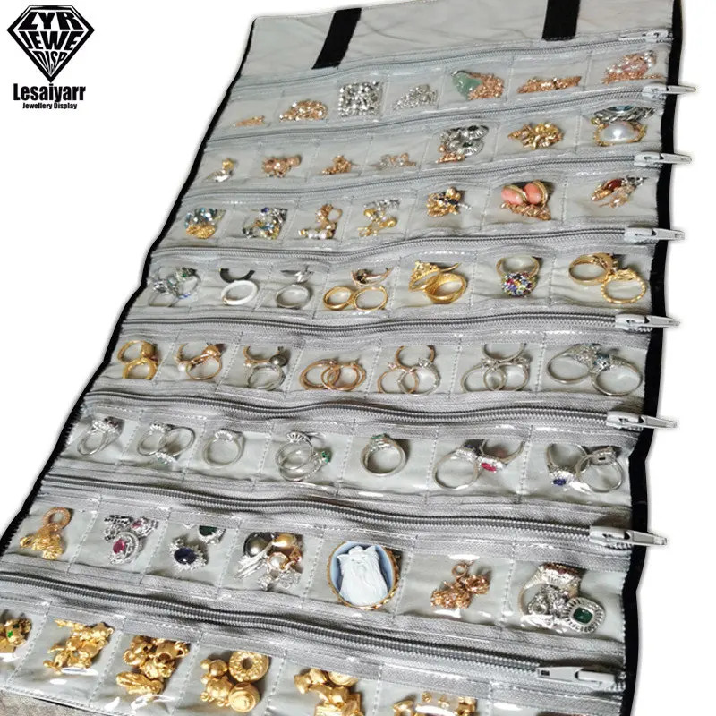 Foldable Black Velvet Zipper Jewelry Roll Bag for Jewellery Ring Earrings Organizer Storage Bag Portable Necklace Display Cases 250306