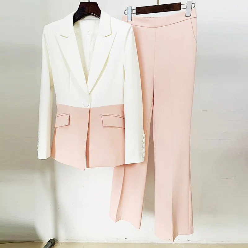 European And American Star Professional Fashion Onebutton Contrast Color Matching Suit Trousers Twopiece Women 250225