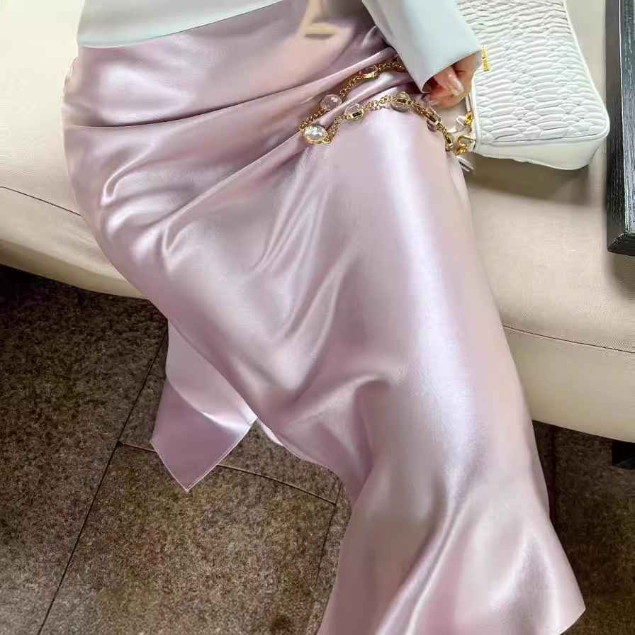Y3158 Long skirt Temperament satin hip skirt summer new spring and summer side slit elastic skirt