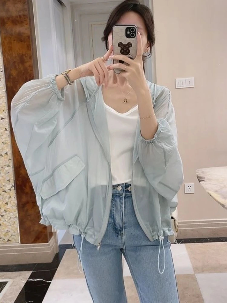 Womens Batwing Sleeves Soft Summer Fashion Full Match Simple Solid Elegant Creative Sunscreen Retro 250306
