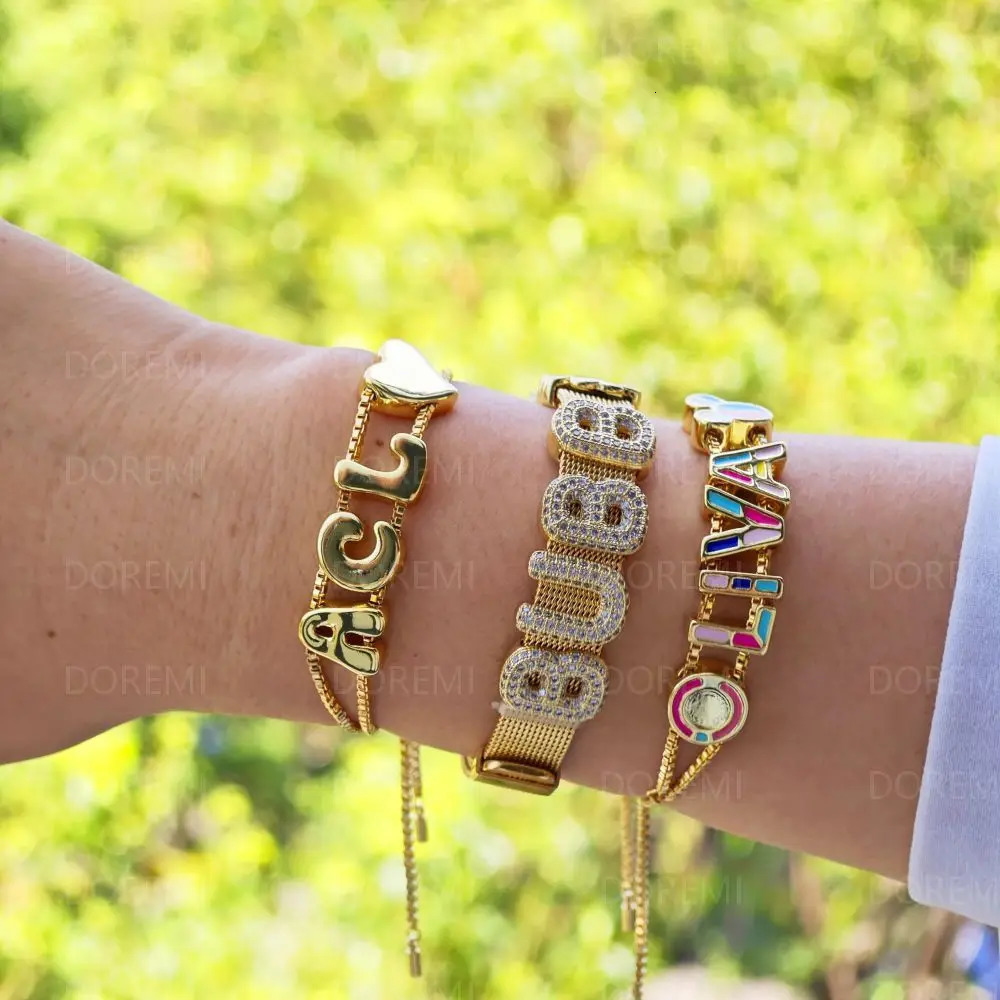 Doremi Customized Initial Letter Bracelet Adjustable Box Chain Womens Watch Bracelet DIY Name Bubble Letter Bracelet 250303