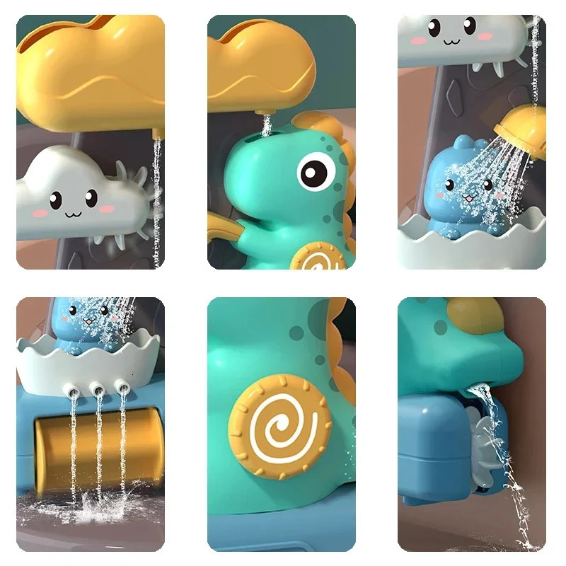 Childrens shower paddle toy cartoon animal dinosaur rotating water spray water wheel bathtub toy childrens happy shower toy gift 250306