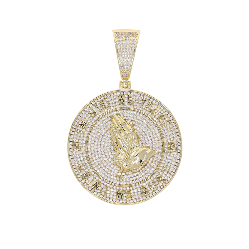 New arrived hip hop pendant with full cz paved gold plated punk styles letter in god we trust charm with rope chain necklace for men boy pray jewelry 