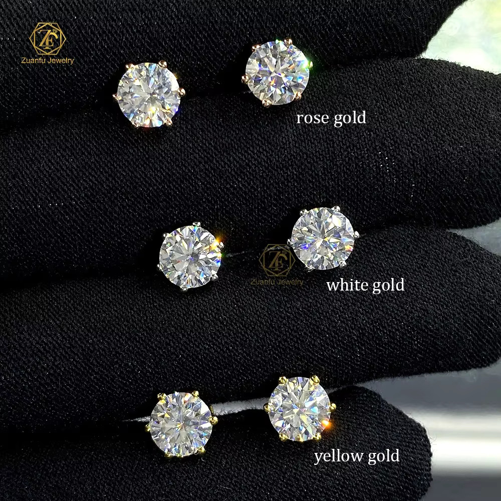 925 Silver 0.5ct 1ct Moissanite Diamond Earrings Push Back Stud with 18K Gold Brilliant Shine Rose Gold Plating for Parties