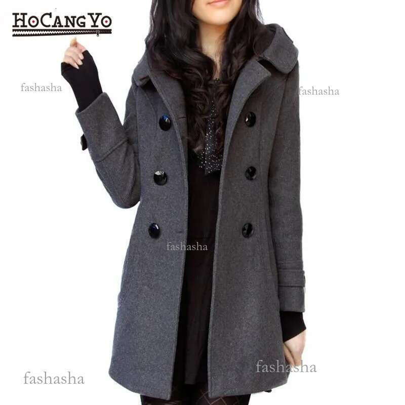 Womens Wool Blends Winter Women Long Coats 2021 Hooded Cashmere Woolen Cotton And Jackets Casual Slim Plus Siz