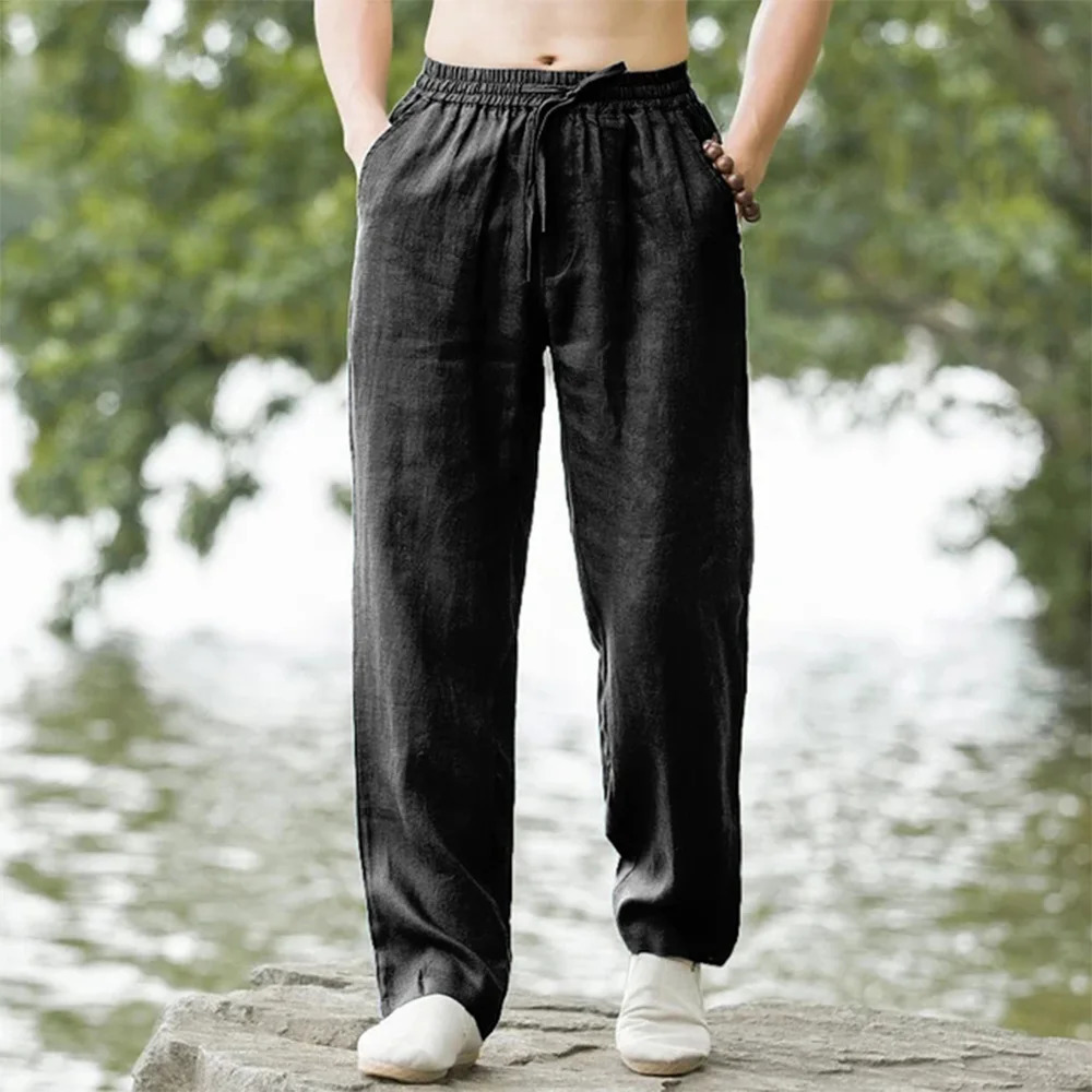 Mens Beach Pants Joggers Streetwear Cotton Linen Sweatpants Casual Pants Hawaiian Vacation Loose Summer Long y250305