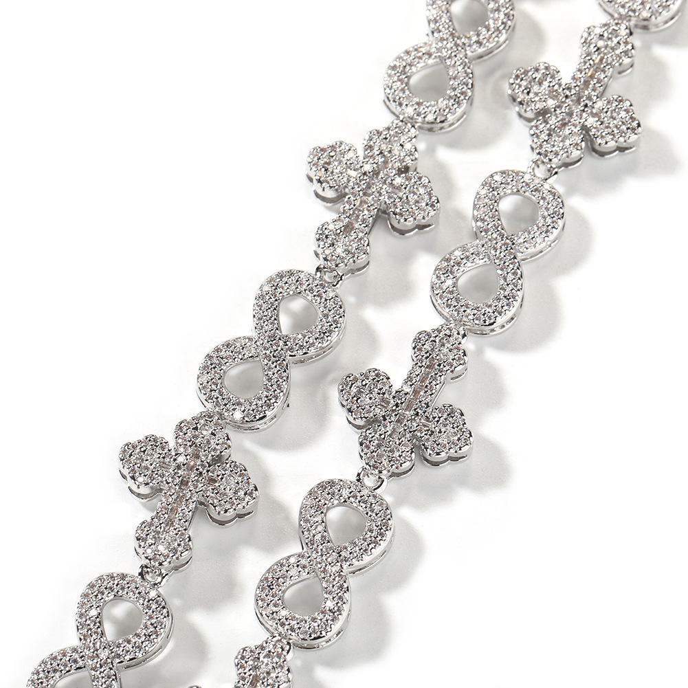 High Quality Hip Hop Cross 8 Infinite Cuban Chain Necklace Bracelet 5A Zircon 10mm Rap Jewelry