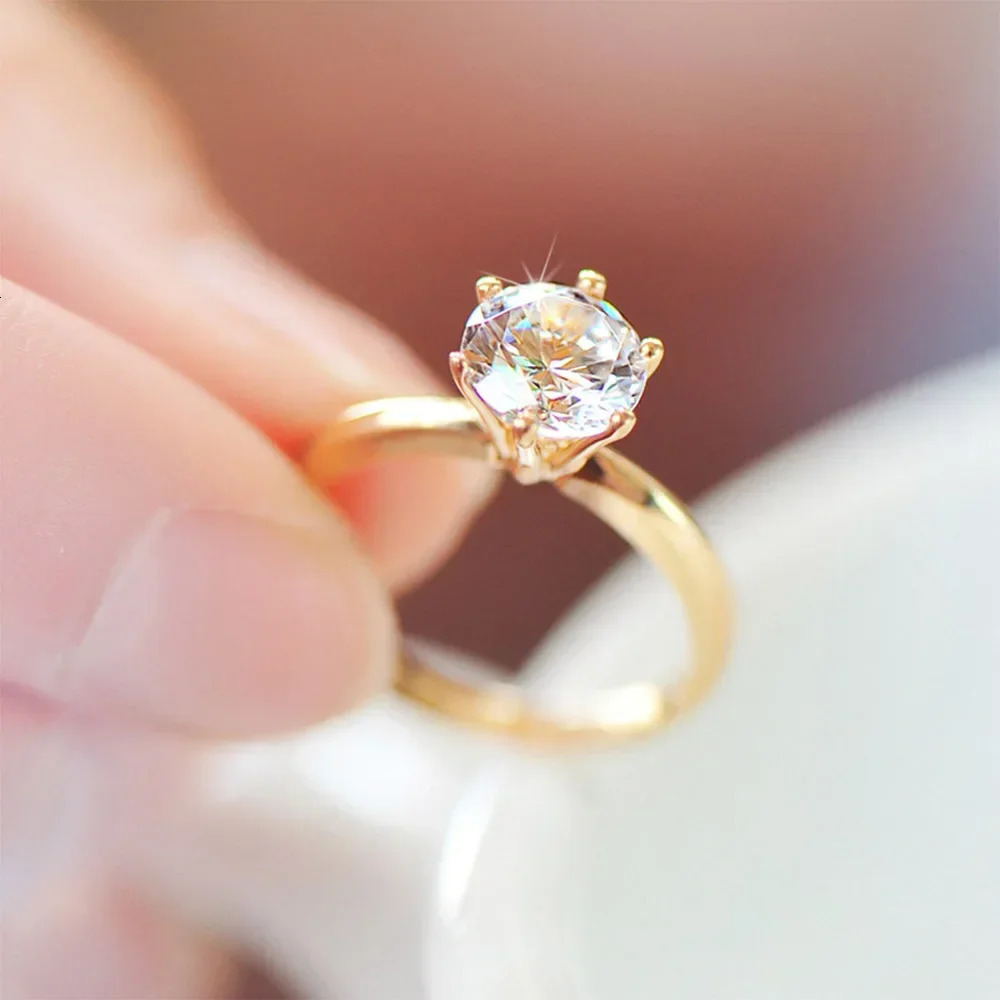 Real D Color 18K Gold Engagement Rings for Women Wedding Jewelry 250318