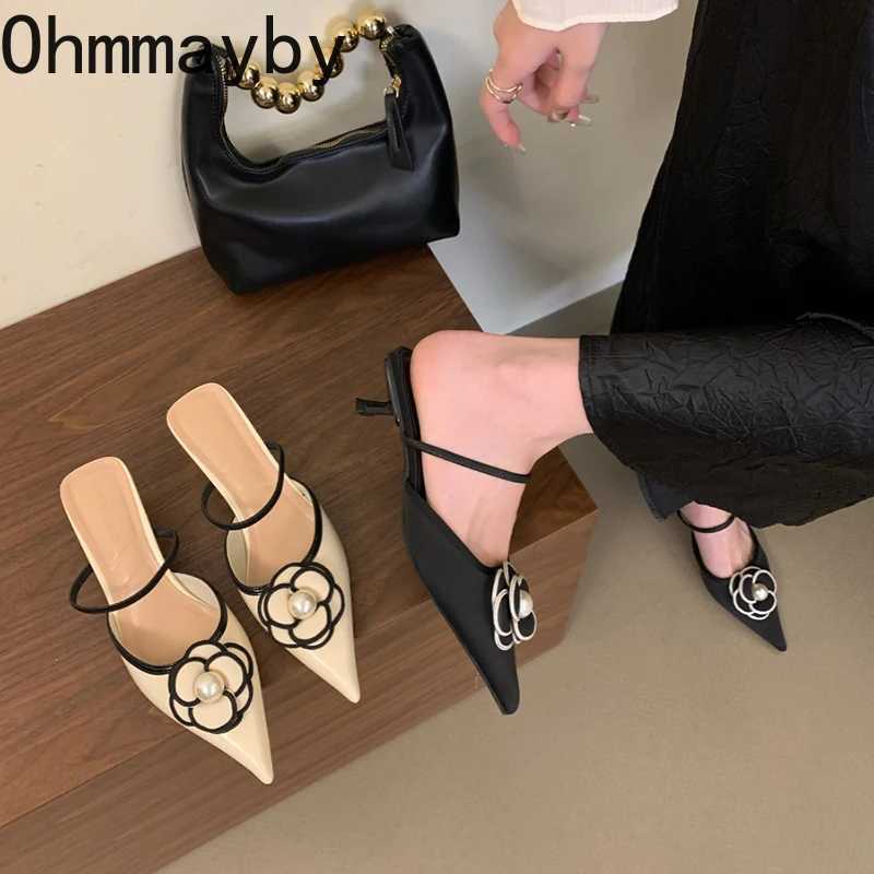 Designer Slip White Knife Slippers Shoes Five Pointed Toe wer Slides Elegant Street Style High Heel Sandals Y250306