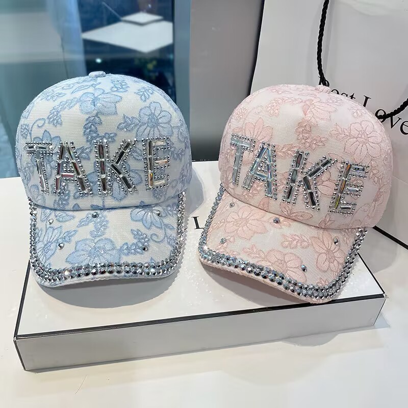 Hat Duck Tongue Hat Womens Face Show Small Spring and Summer New Style Water Diamond Baseball Hat Summer Letter Sunscreen Hat Korean Edition Sunscreen