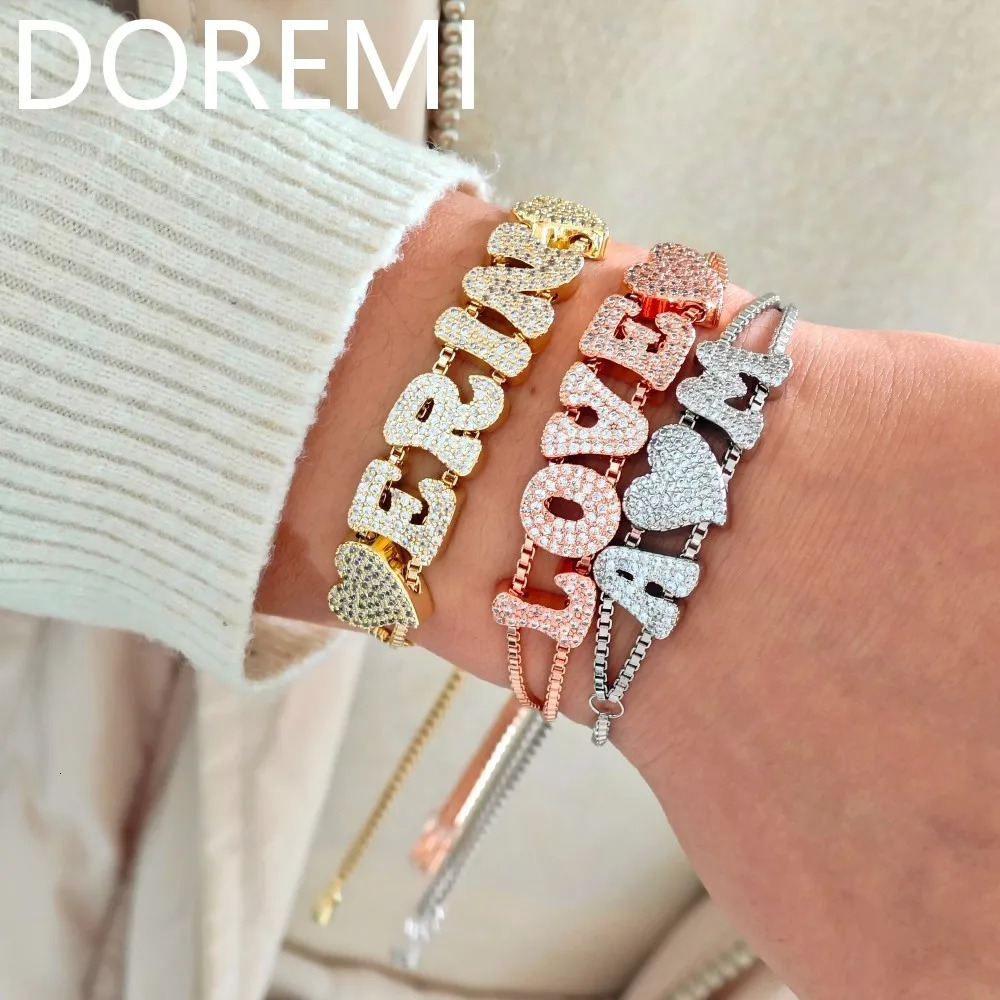 DOREMI A-Z Alphabet Letter Bubble Cz Name Slider Letters DIY Custom Name Letters Slide Heart Charms Slide Bracelet 250303