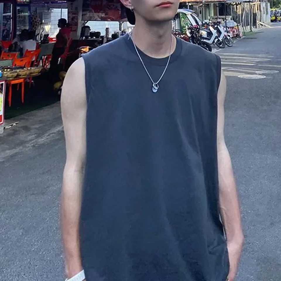 Mens Summer Tank Solid Tops Korean Fashion Sleeveless T-shirt Basic Sports VestsT250318