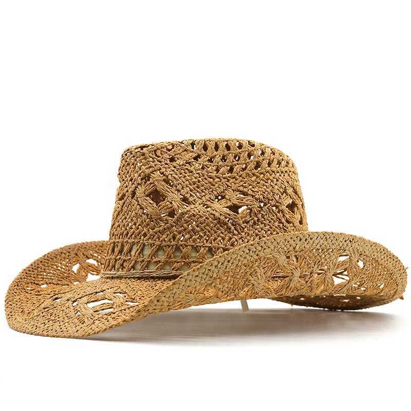Straw Hats Cowboy Woven Hand knitting Sun Hats Western Cowboy Hats Foldable Roll up Cap Travel Dresses Office gift Men Women W250307