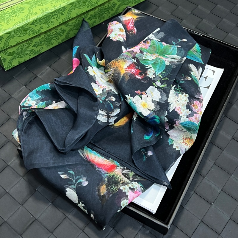 women's square scarf scarves 100% silk material black color scarves print letters flowers brid pattern size 130cm -130cm