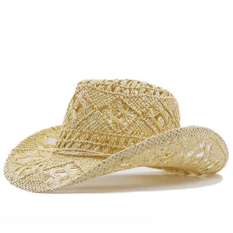 Straw Hats Cowboy Woven Hand knitting Sun Hats Western Cowboy Hats Foldable Roll up Cap Travel Dresses Office gift Men Women W250307