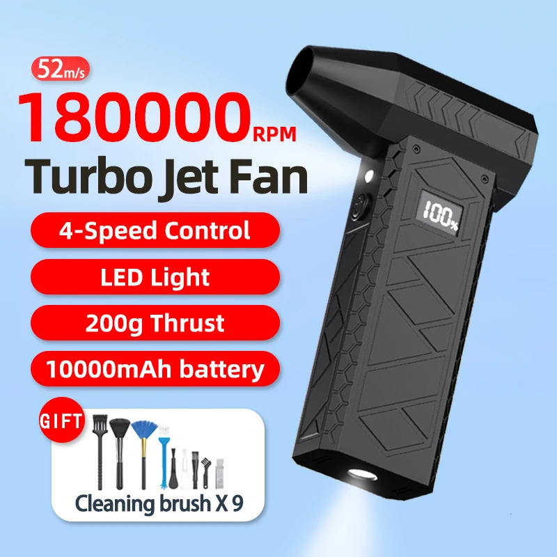 180000 RPM Mini Air Blower Handheld Electric Turbo Jet Fan Brushless Motor Violent Blower Wind Speed 52m/s Industrial Duct Fan 250303