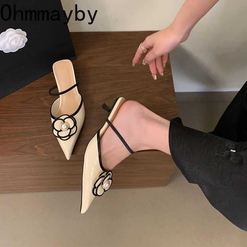 Designer Slip White Knife Slippers Shoes Five Pointed Toe wer Slides Elegant Street Style High Heel Sandals Y250306