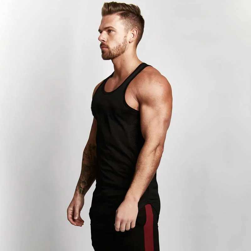 Bodybuilding Tank Tops Men Mesh Sports Tanktops Muscle Vest Fitness Sleeveless Tops Tees Slim Fit SingletsT250318