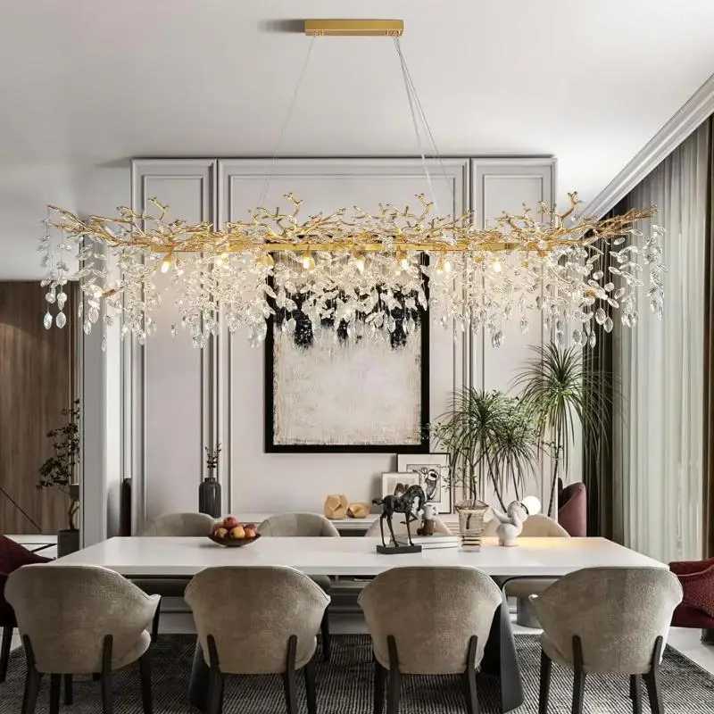 Golden branch crystal chandelier for restaurants suitable for kitchens dining tables living rooms bedrooms rectangular crystal chandeliers X250307