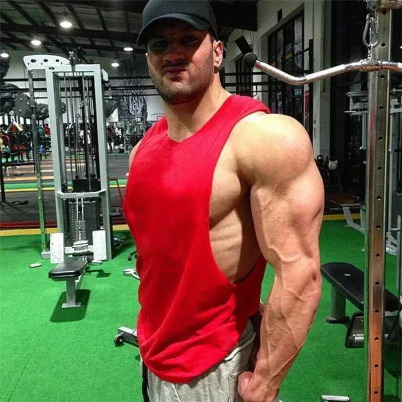 New Brand Gym Clothing Bodybuilding Drop Armhole Tank Top Men Fitness Solid Color Cotton Side Cut Off Sleeveless T-ShirtT250318
