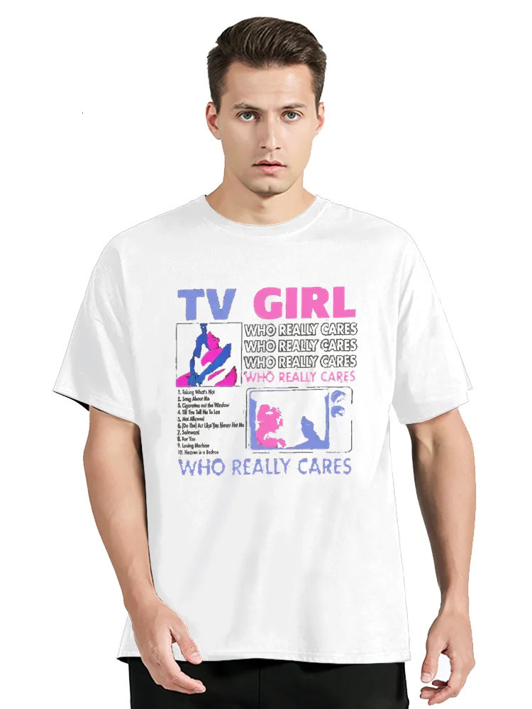 TV girl who really cares about Tshirts retro cotton unisex tops fitness street clothing graphic oversized mens 250225