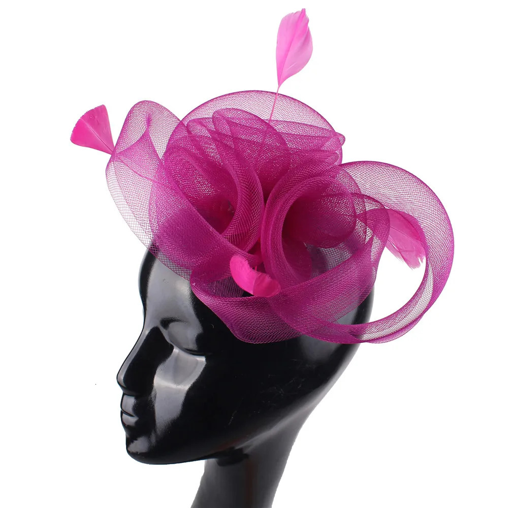 Elegant Women Fashion Tulle Hair Fascinator Hat Hair Clip With Fancy Feathers Hair Accessories Bride Mesh Headwear Hair Pins 250306