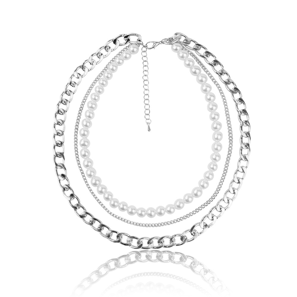 Multi-layer necklace elegant pearl necklace personality exaggerated necklace temperament popular alloy female jewelry in Europe and America