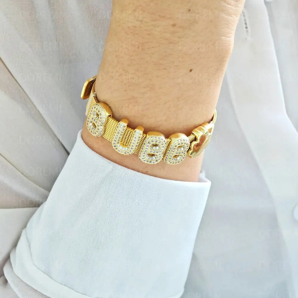 Doremi personalized letter name bracelet womens watch 18k gold chubby balloon bubble DIY zircon letter bracelet watch jewelry 250303