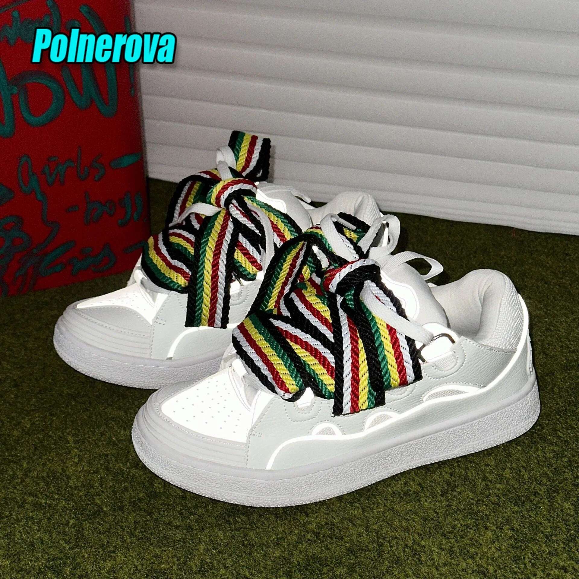 Black White Mixed Colors Couple Casual Sneakers Novelly Reflective Thick Sole Lace-Up Walking Breathable Women Men Shoes