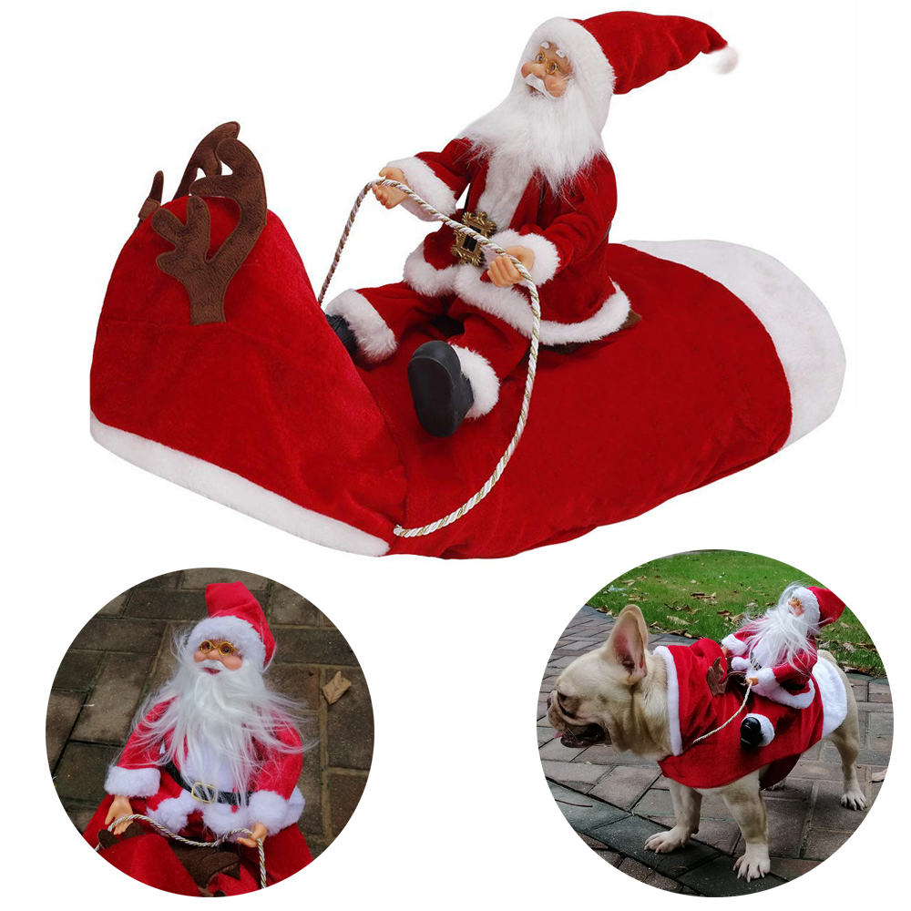 Dog Costumes Dog Costume Santa Funny Christmas Dog Clothes Soft Velvet Adjustable Pet Riding Dress Up Suit for Small Big Dog Holiday Clothing